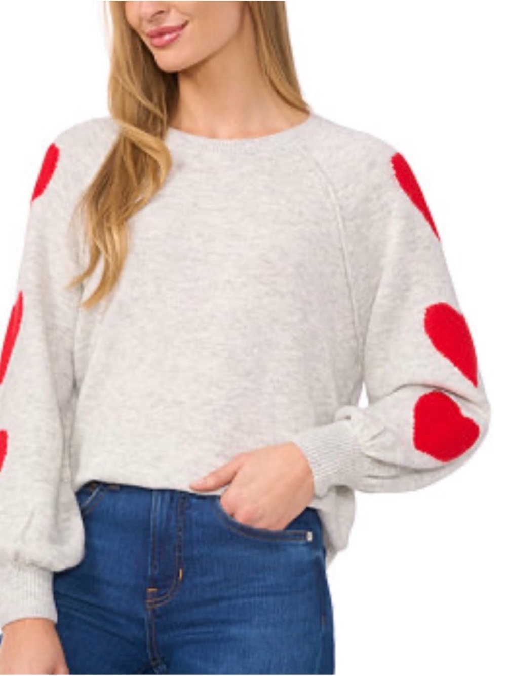 CeCe Valentine’s Crew Neck Heart Print Raglan Long Sleeve Sweater